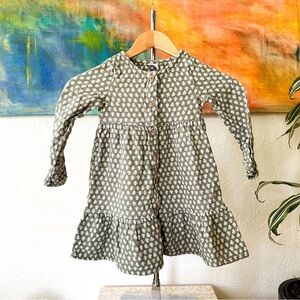 Wonder Nation Girls Green & Cream Trees Tiered Long Sleeve Cotton Dress